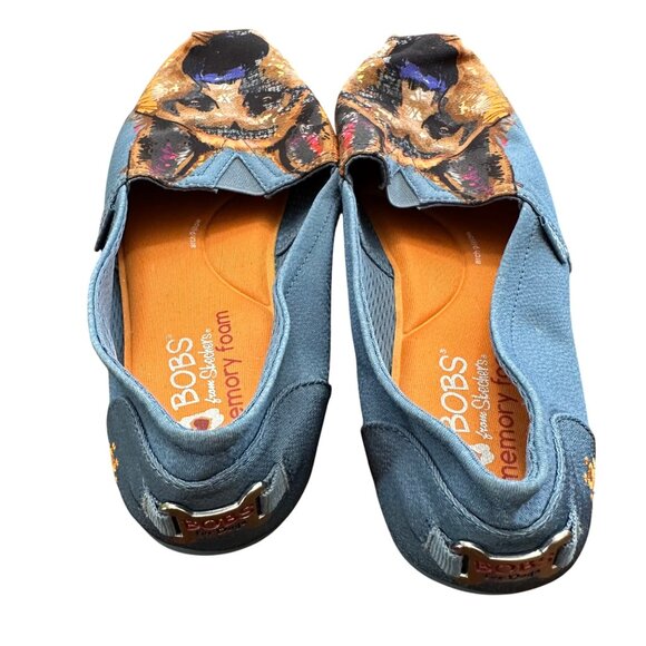 Bobs Shoes Women 9 Blue Memory Foam Slip On German Shepherd Flats Dogs - Picture 4 of 7